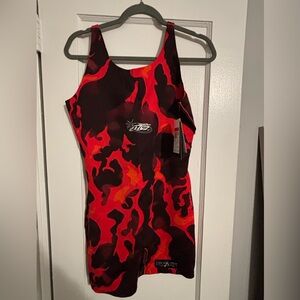 Nike Red and Black Flame-Pattern Training One-Piece